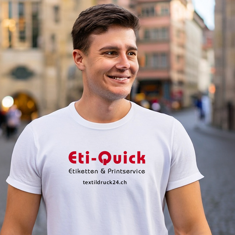 Bild junger Mann mit bedrucktem T-Shirt Eti-Quick